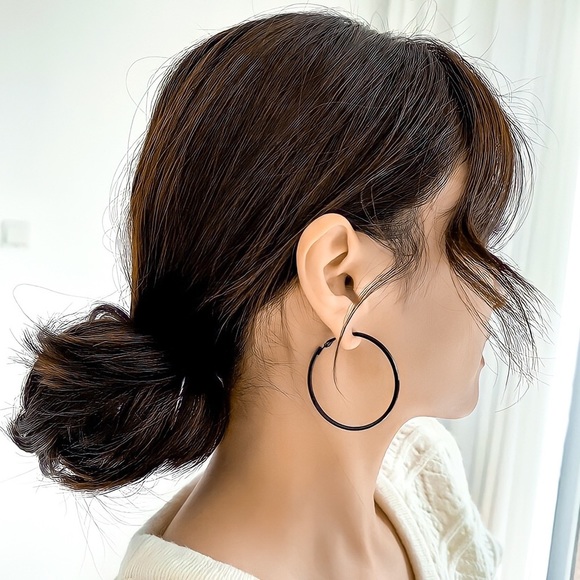 Any 4/$25! Black 2” Clasp Closure Hoop Earrings - Picture 3 of 8